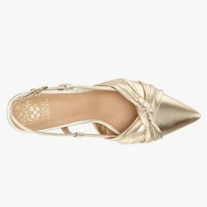 VINCE CAMUTO Jyle Gold Leather Pointy Sling Back Flats Size 7.5 Women Top Knot